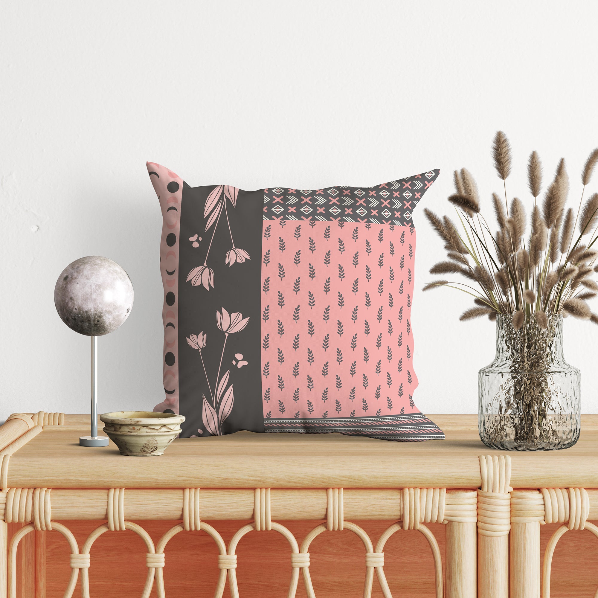 Petals in Gray and Pink Pillow Cover