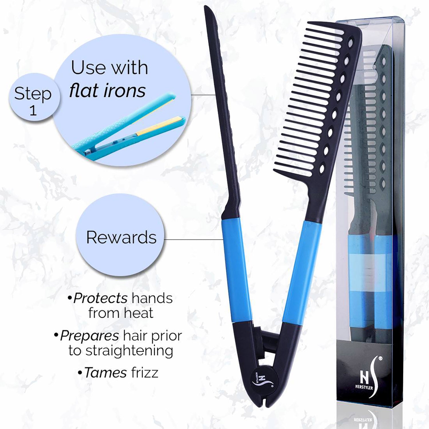 herstyler flat iron comb blue