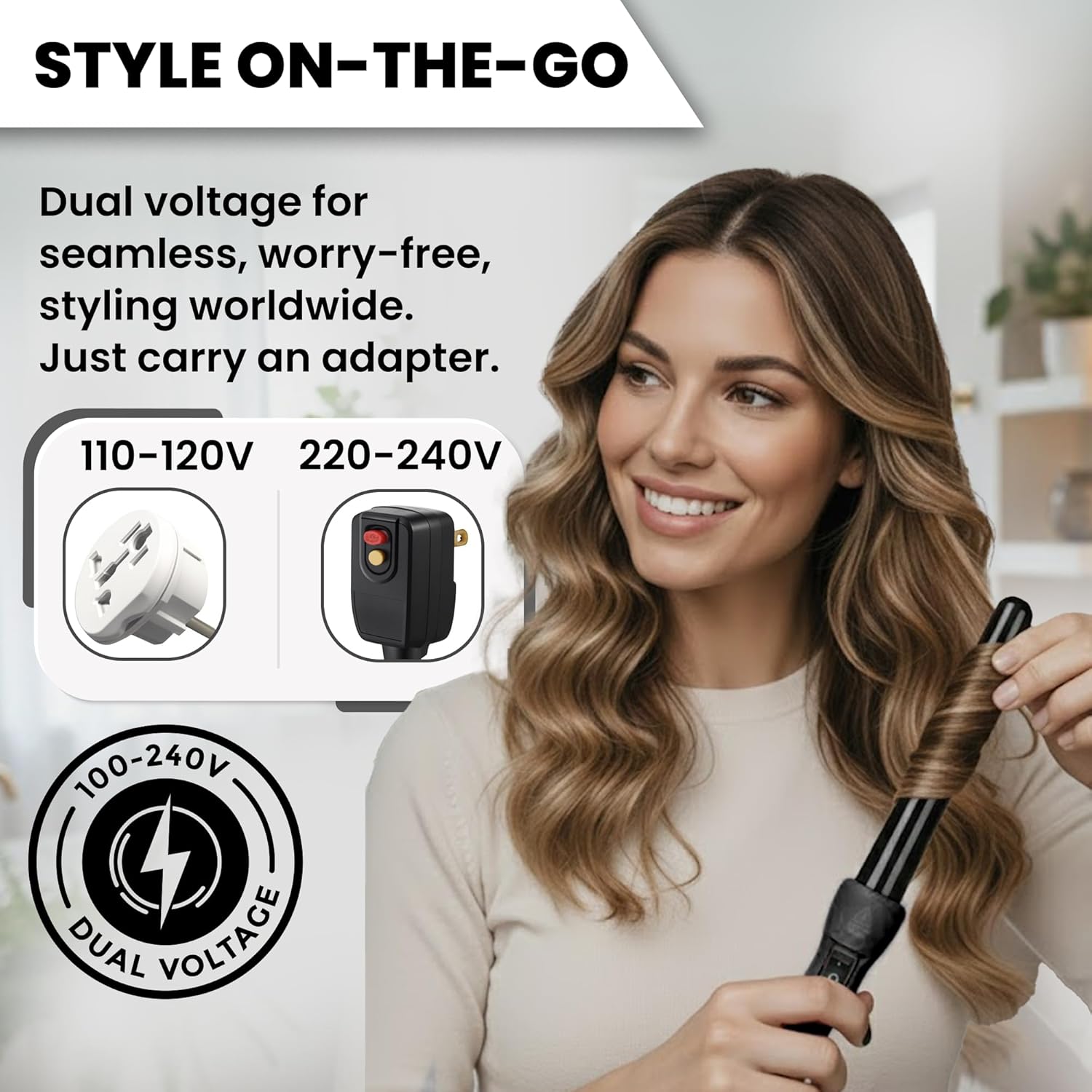 HerStyler Grande Curls Curling Wand for Long Lasting Curls - black