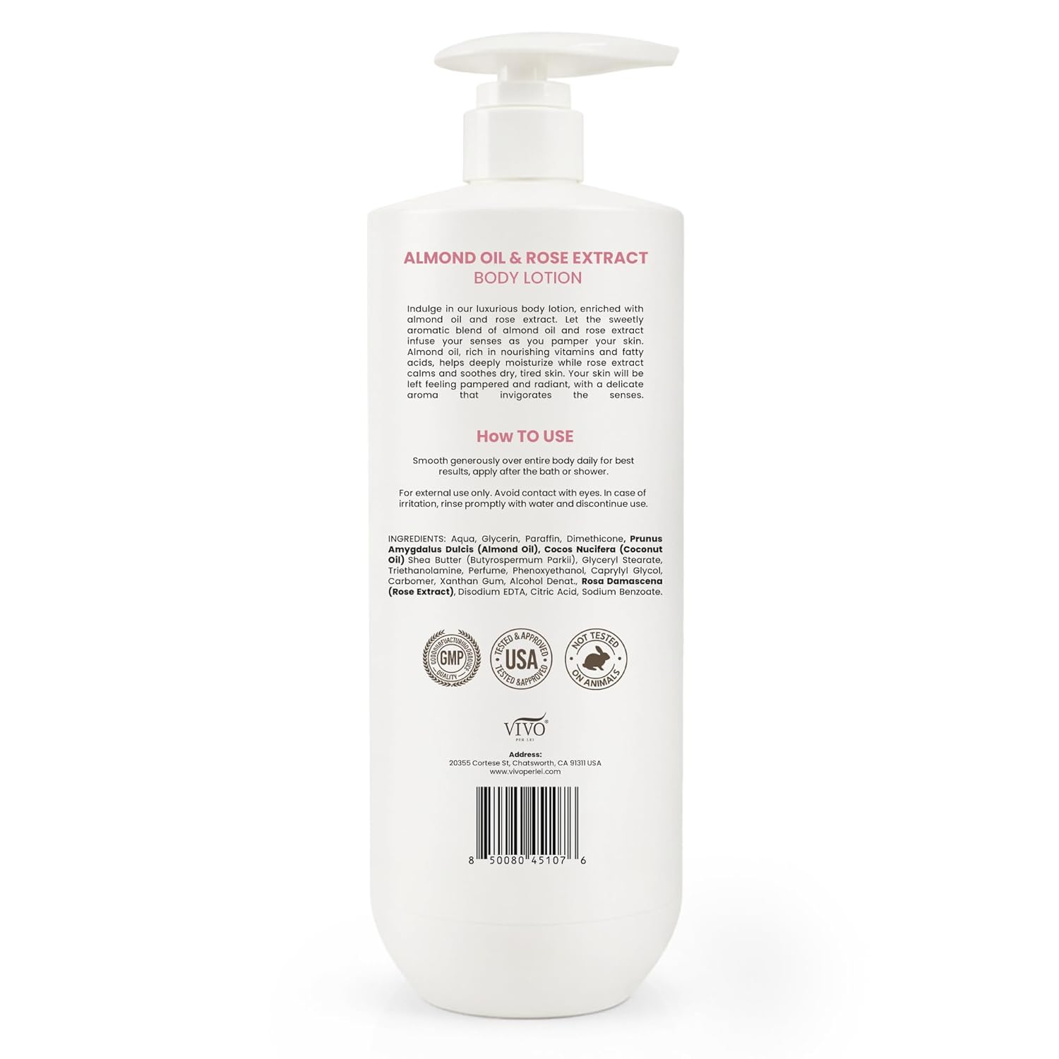 Vivo Per Lei Almond Oil Body Lotion - With Rose and Rosemary - Daily Moisturizer - 33.8 Fl. Oz