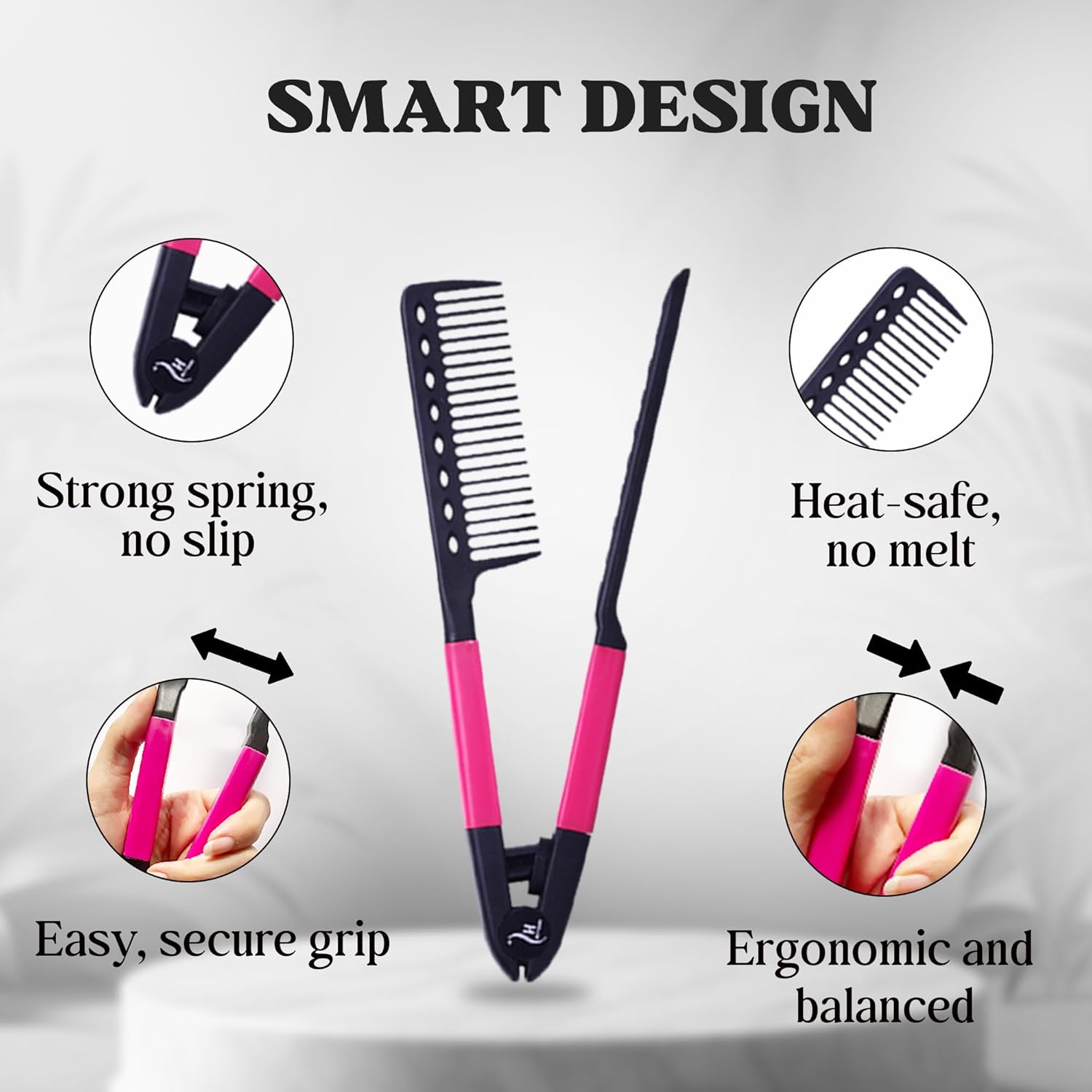 HerStyler Easy Comb V-Shaped Hair Straightening Tool, Pink