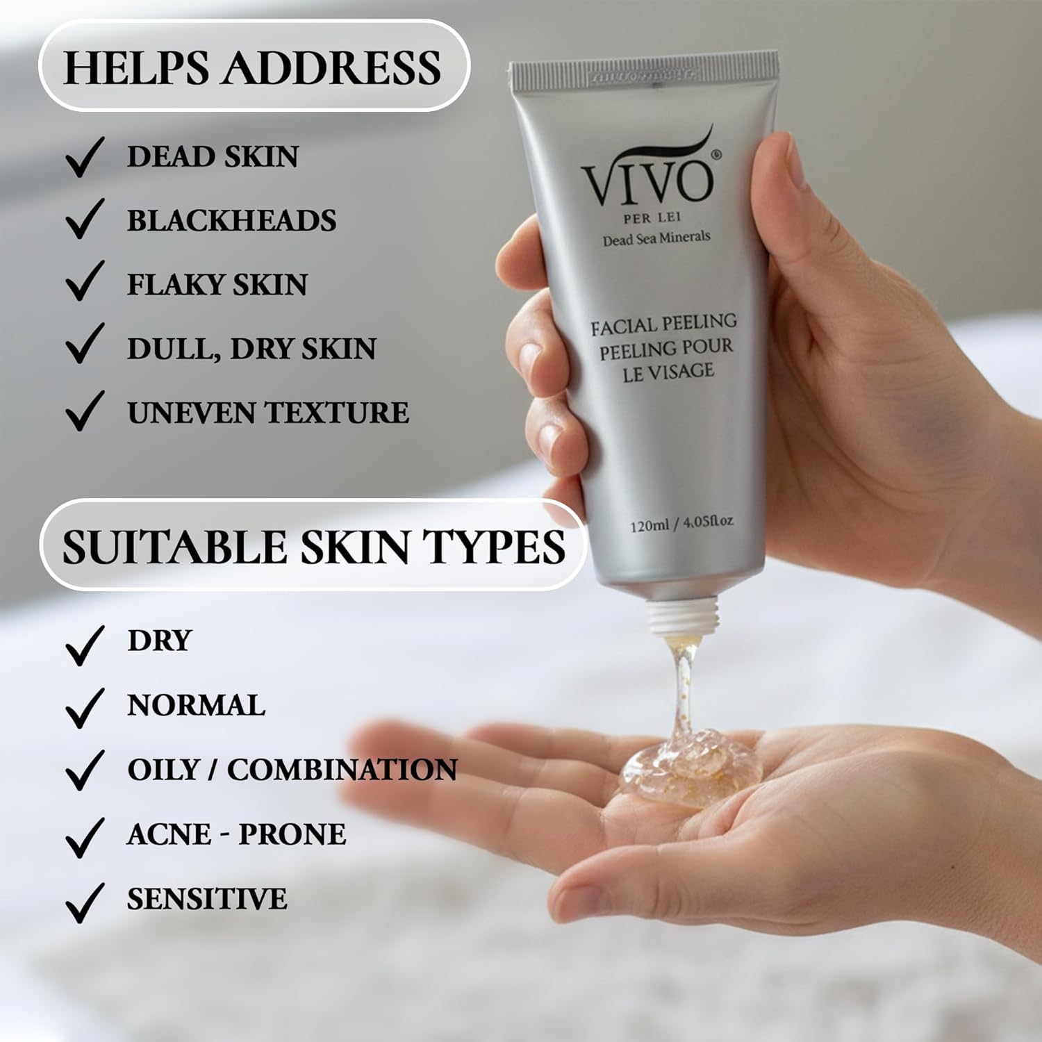 Vivo Per Lei Facial Peeling Gel Tube - Gentle Exfoliating Gel for Face - 4.05 Fl Oz - Pack of 4