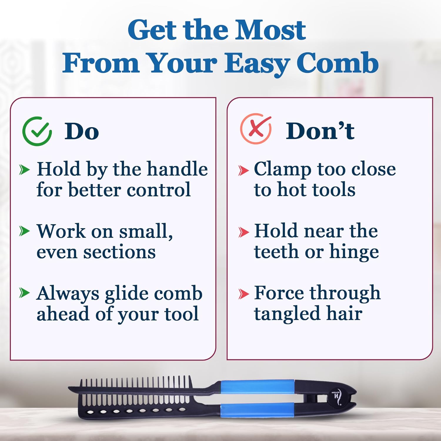 HerStyler Easy Comb V-Shaped Hair Straightening Tool, Blue