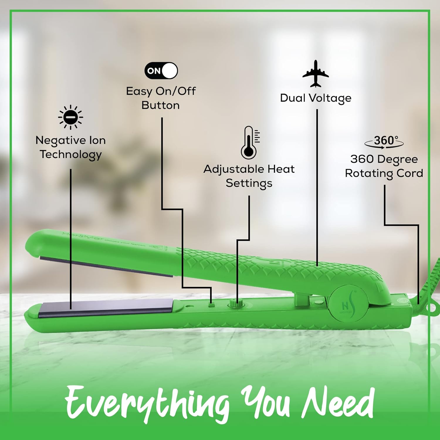 HerStyler Colorful Seasons Flat Iron for Smooth Sleek Hair - Green