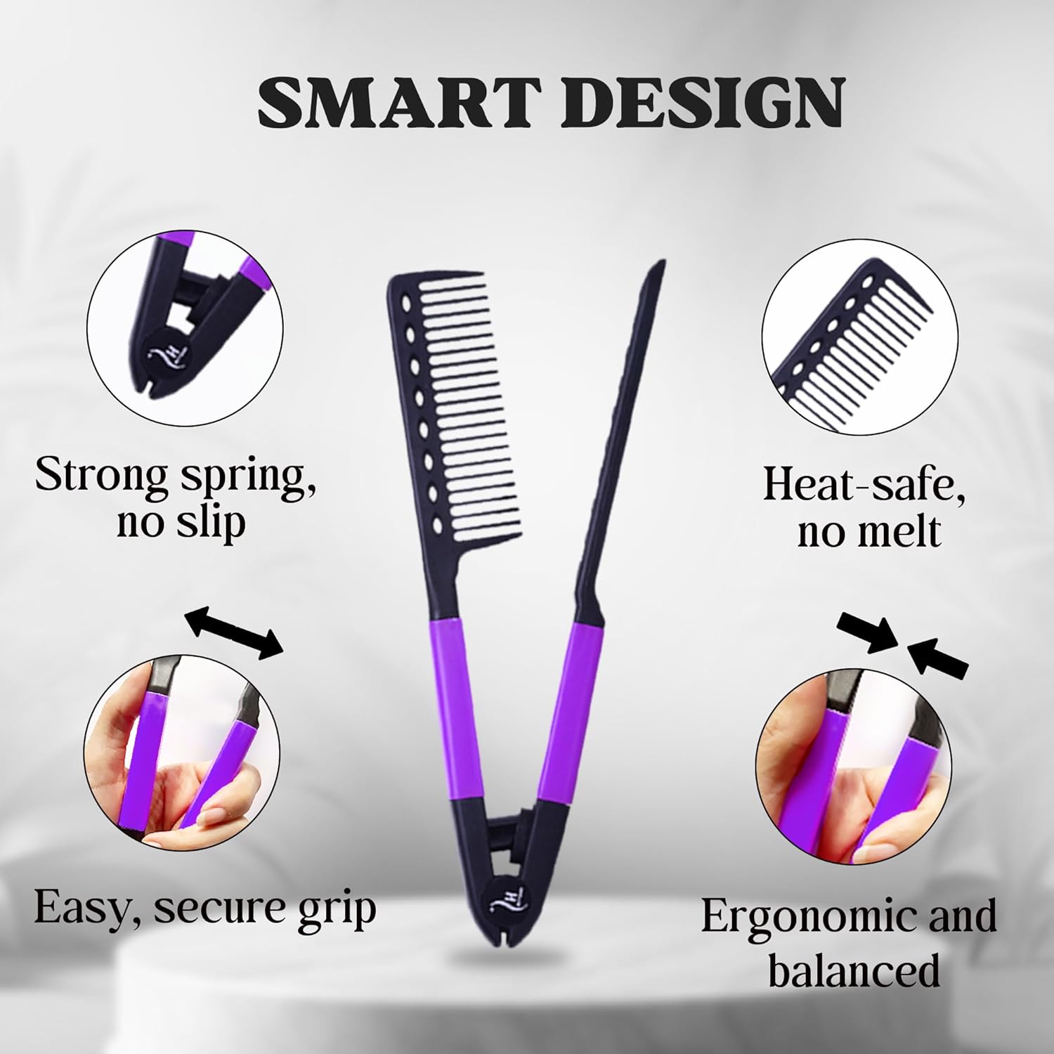 Herstyler V Shaped Easy Comb Tension Hair Straightening Tool Purple