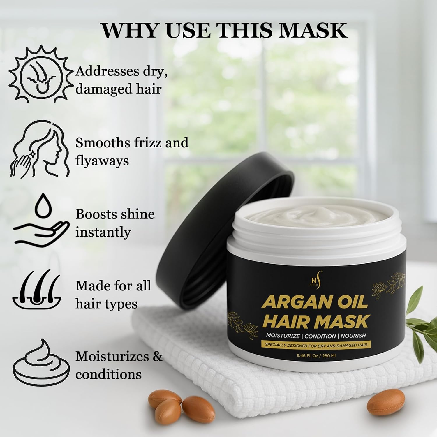 Herstyler Argan Oil Hair Mask - Deep Conditioning Hair Mask For Dry Damaged Hair - Anti-Frizz Hair Mask - 18 Fl. Oz. / 500 Ml