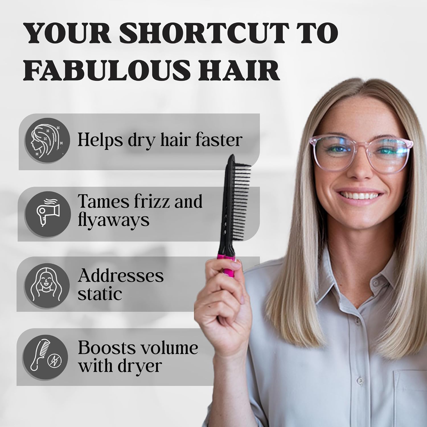 HerStyler Easy Comb V-Shaped Hair Straightening Tool, Pink