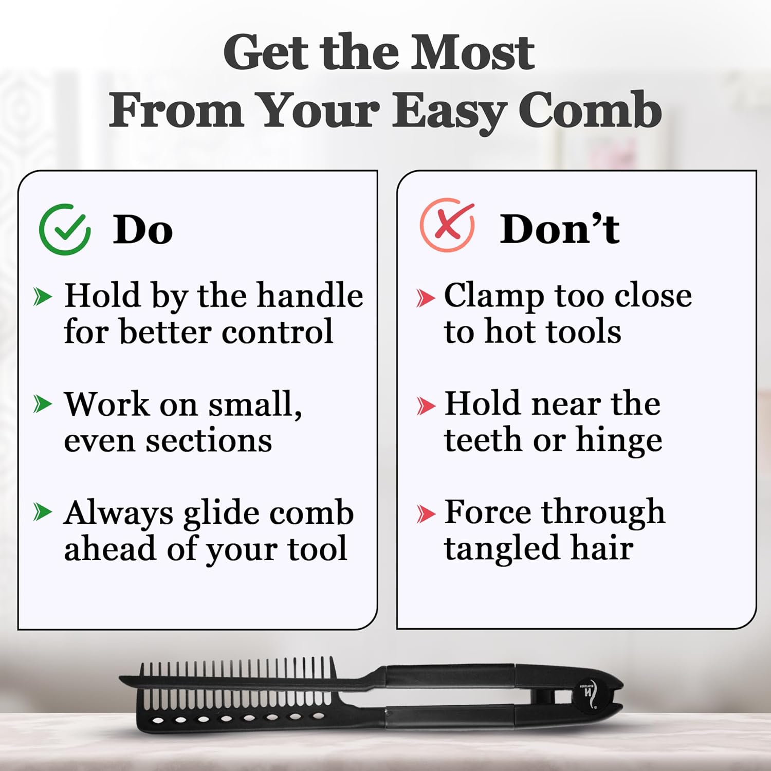 HerStyler Easy Comb V-Shaped Hair Straightening Tool, Black
