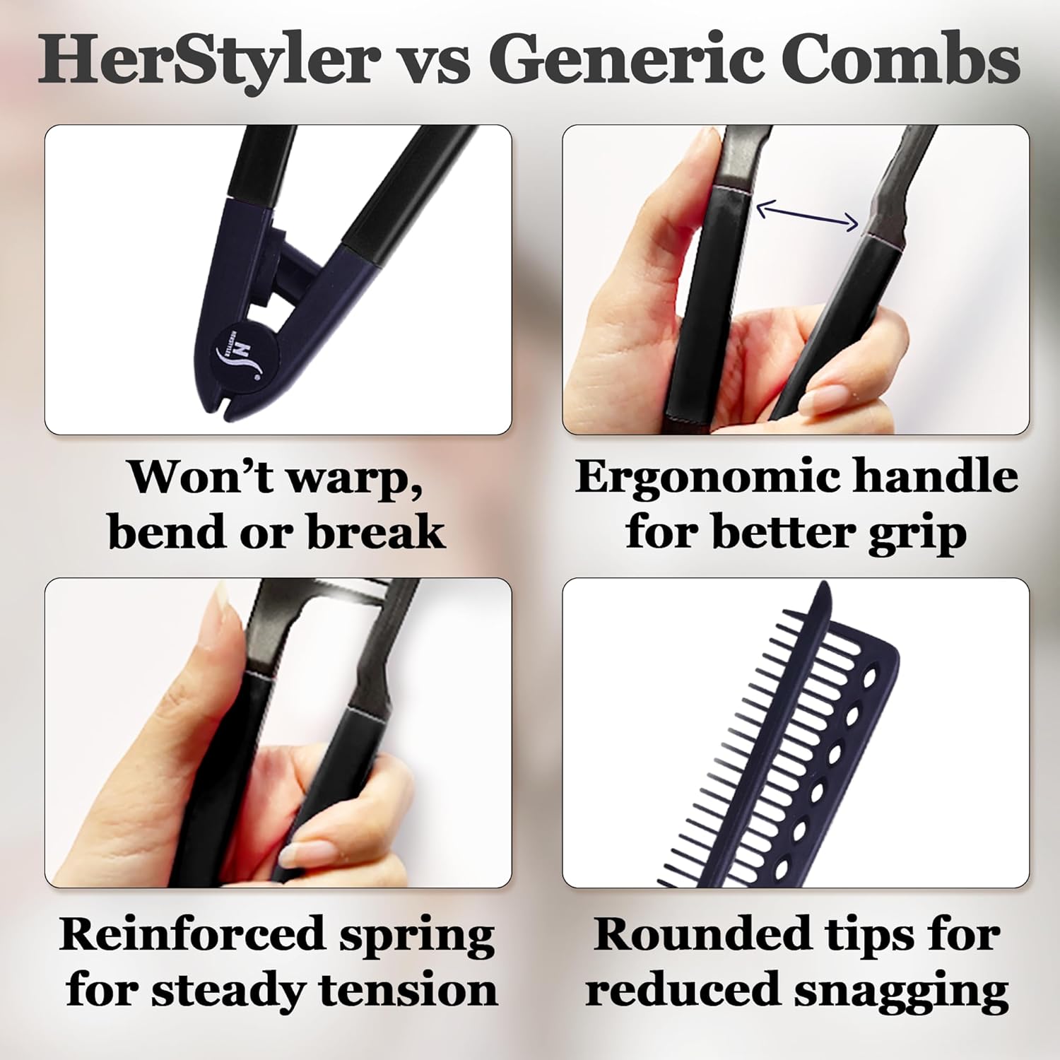 HerStyler Easy Comb V-Shaped Hair Straightening Tool, Black