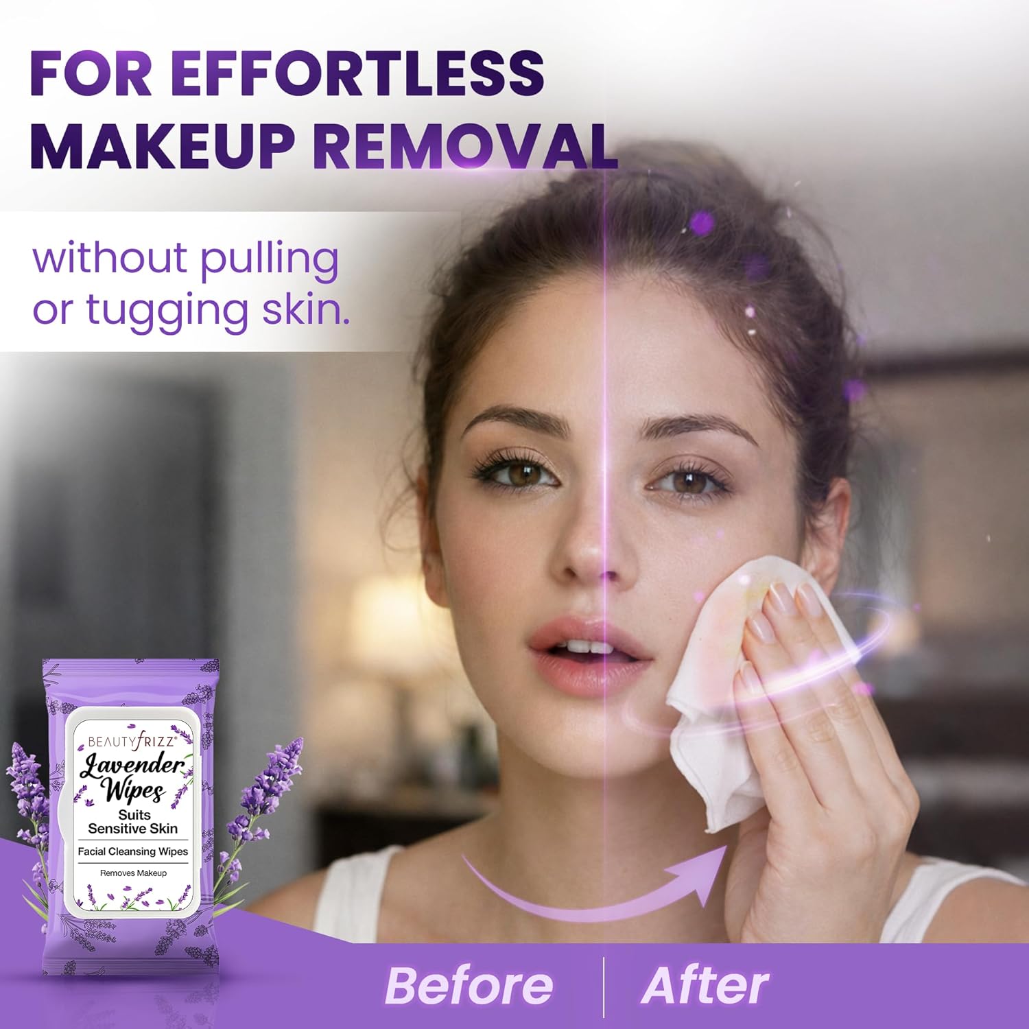 BeautyFrizz Lavender Facial Cleansing Wipes for Everyday Use 120 sheets