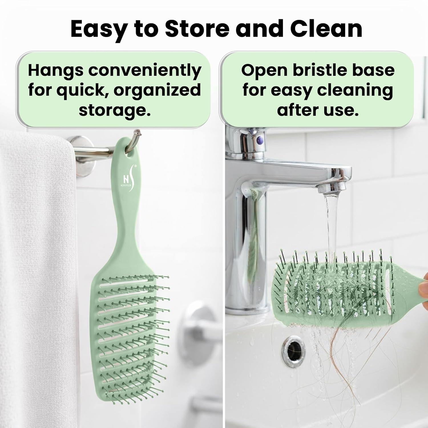 HerStyler Green Goddess Vented Hair Brush – Lightweight Detangling & Styling Brush – For Smooth,  Pack of 1
