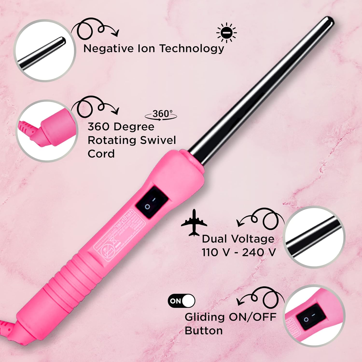 HerStyler Baby Curls Curling Wand for Long Lasting Curls - Pink
