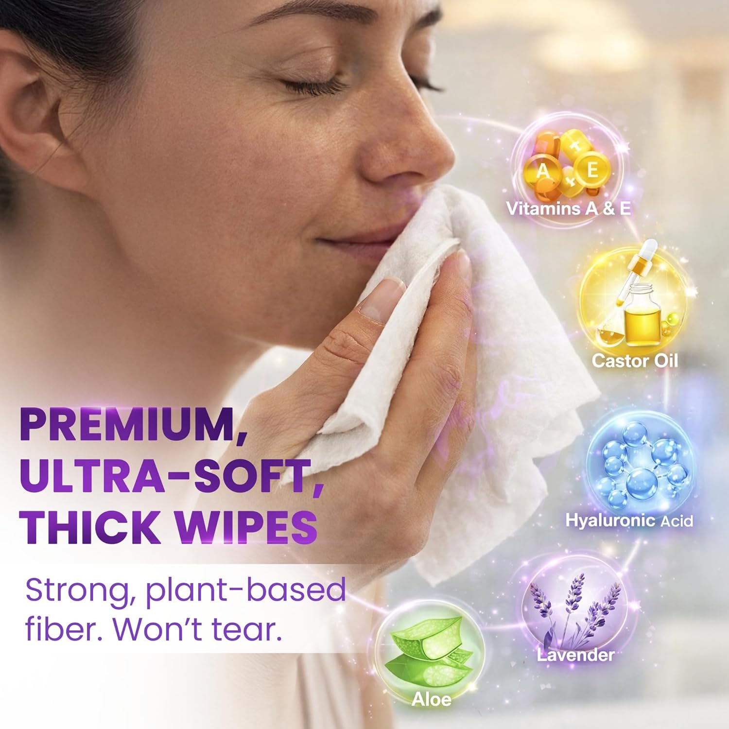 BeautyFrizz Lavender Facial Cleansing Wipes for Everyday Use 120 sheets