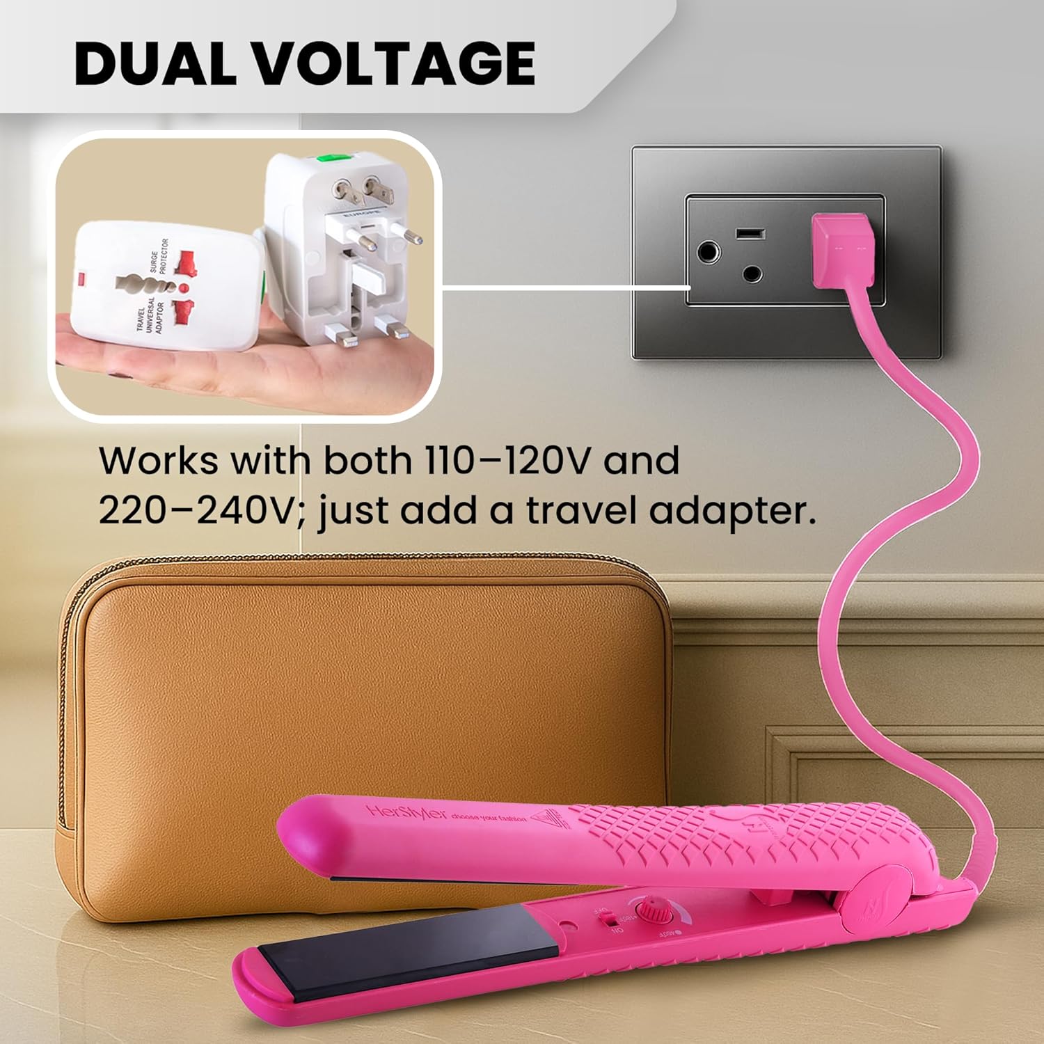 Herstyler Colorful Seasons Flat Iron - Travel Friendly Dual Voltage Flat Iron 1.25 inch - Ceramic Dual Voltage Hair Straightener - Pink Straightening Iron with Negative Ion Technology to Fight Frizz