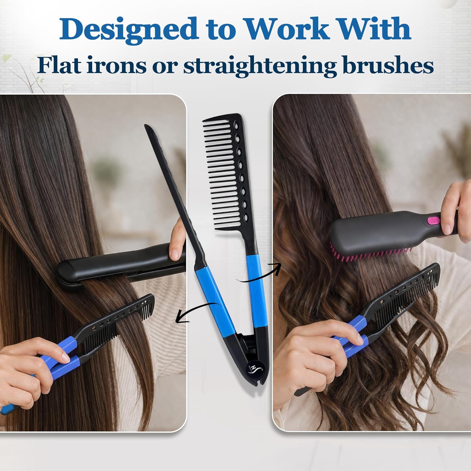 HerStyler Easy Comb V-Shaped Hair Straightening Tool, Blue