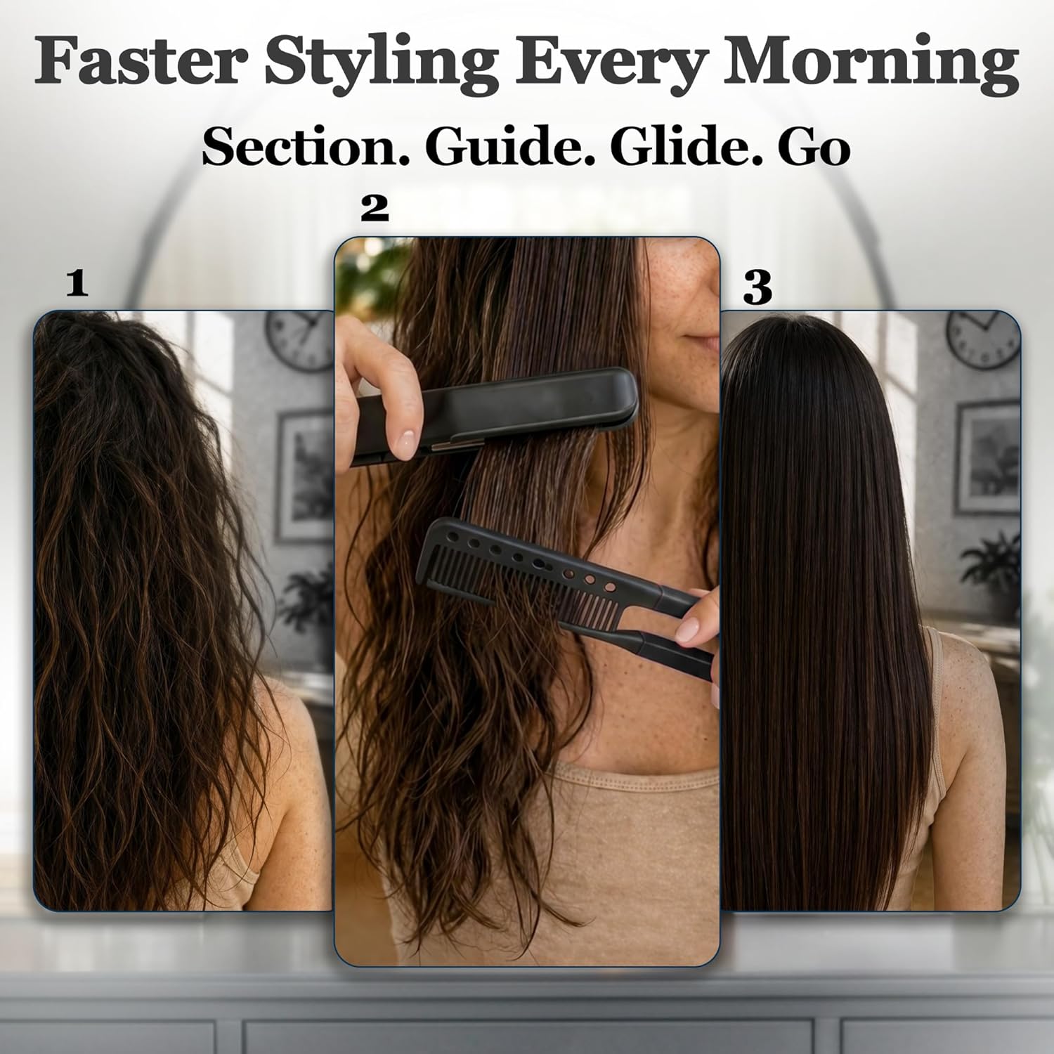 HerStyler Easy Comb V-Shaped Hair Straightening Tool, Black