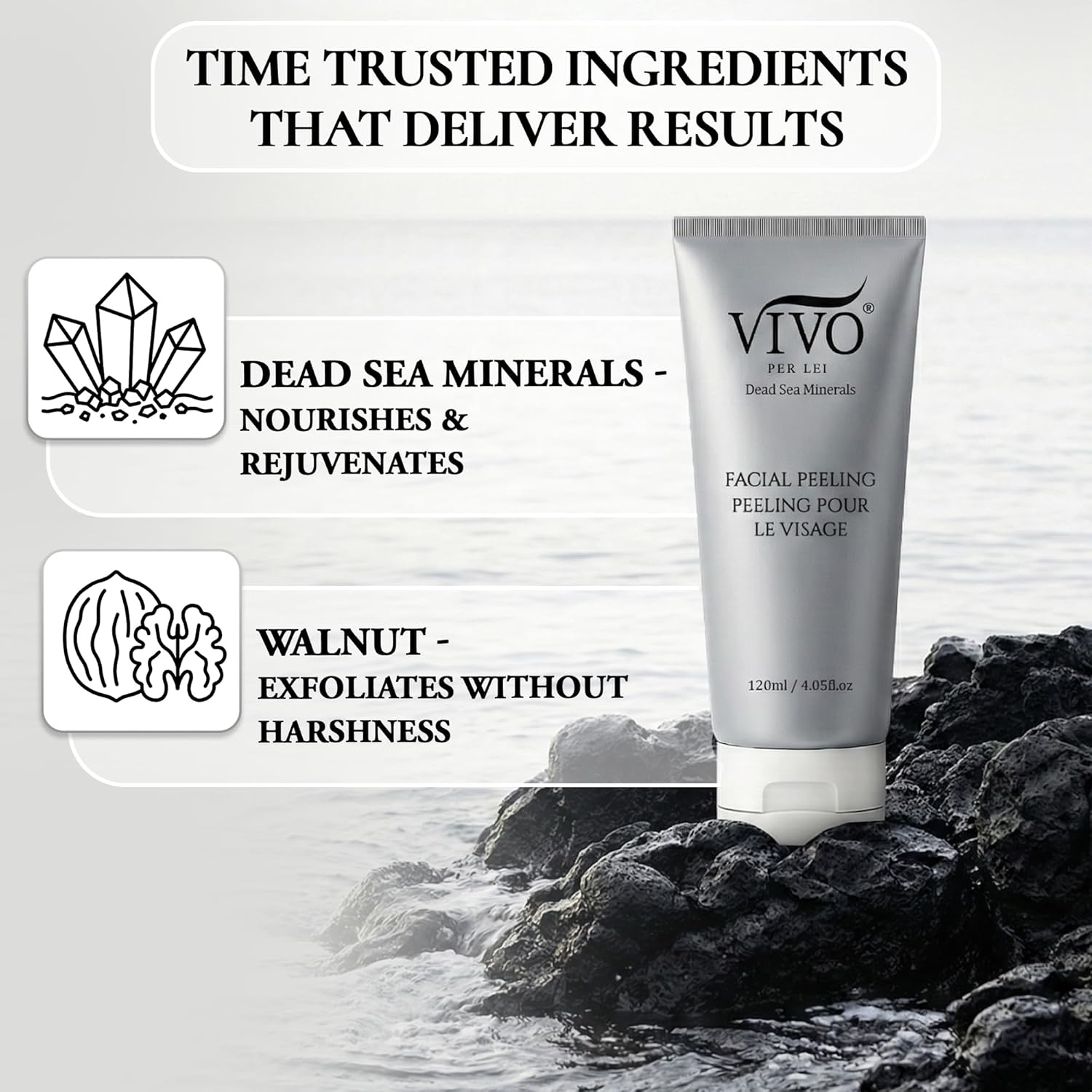 Vivo Per Lei Facial Peeling Gel Tube - Gentle Exfoliating Gel for Face - 4.05 Fl Oz - Pack of 4