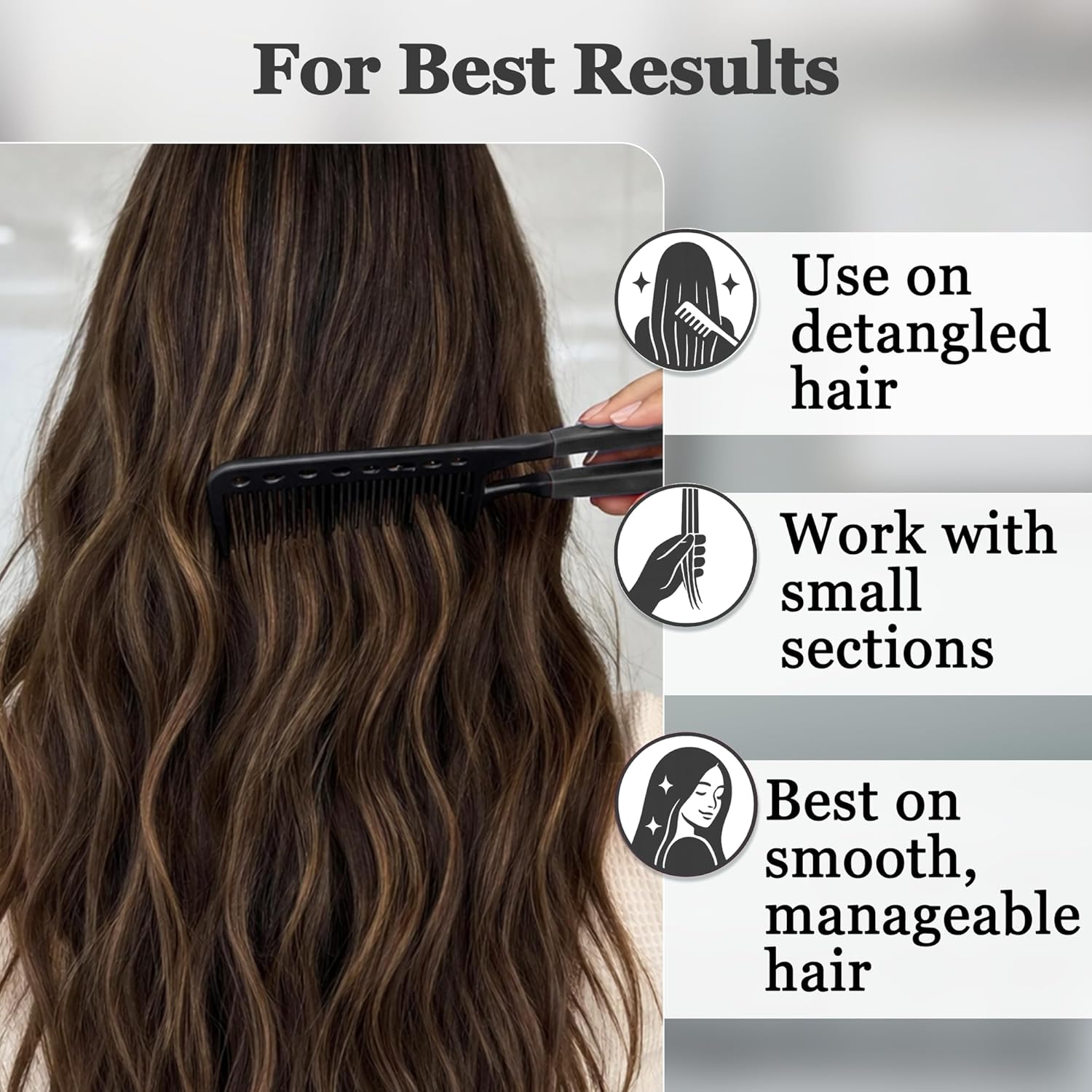 HerStyler Easy Comb V-Shaped Hair Straightening Tool, Black