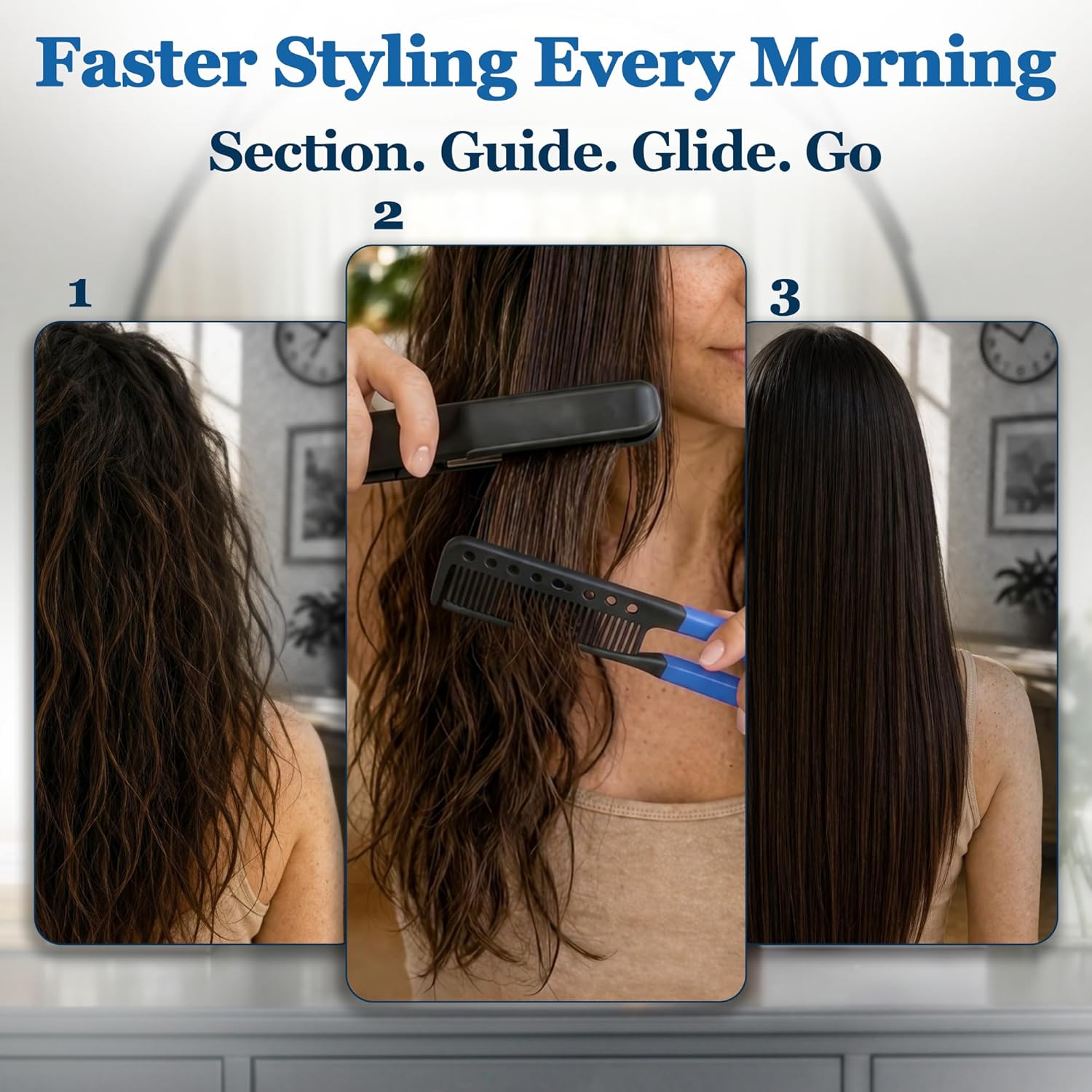 HerStyler Easy Comb V-Shaped Hair Straightening Tool, Blue
