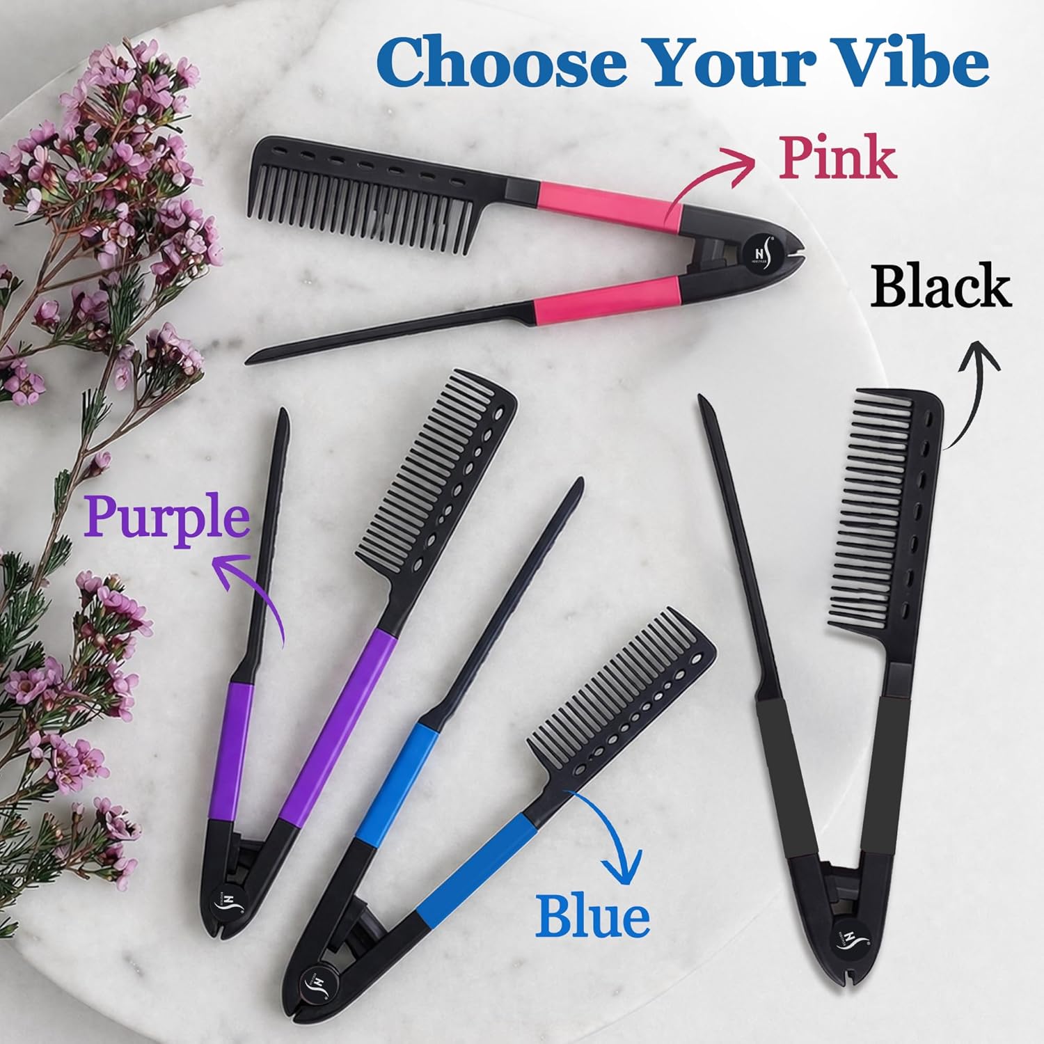 HerStyler Easy Comb V-Shaped Hair Straightening Tool, Blue