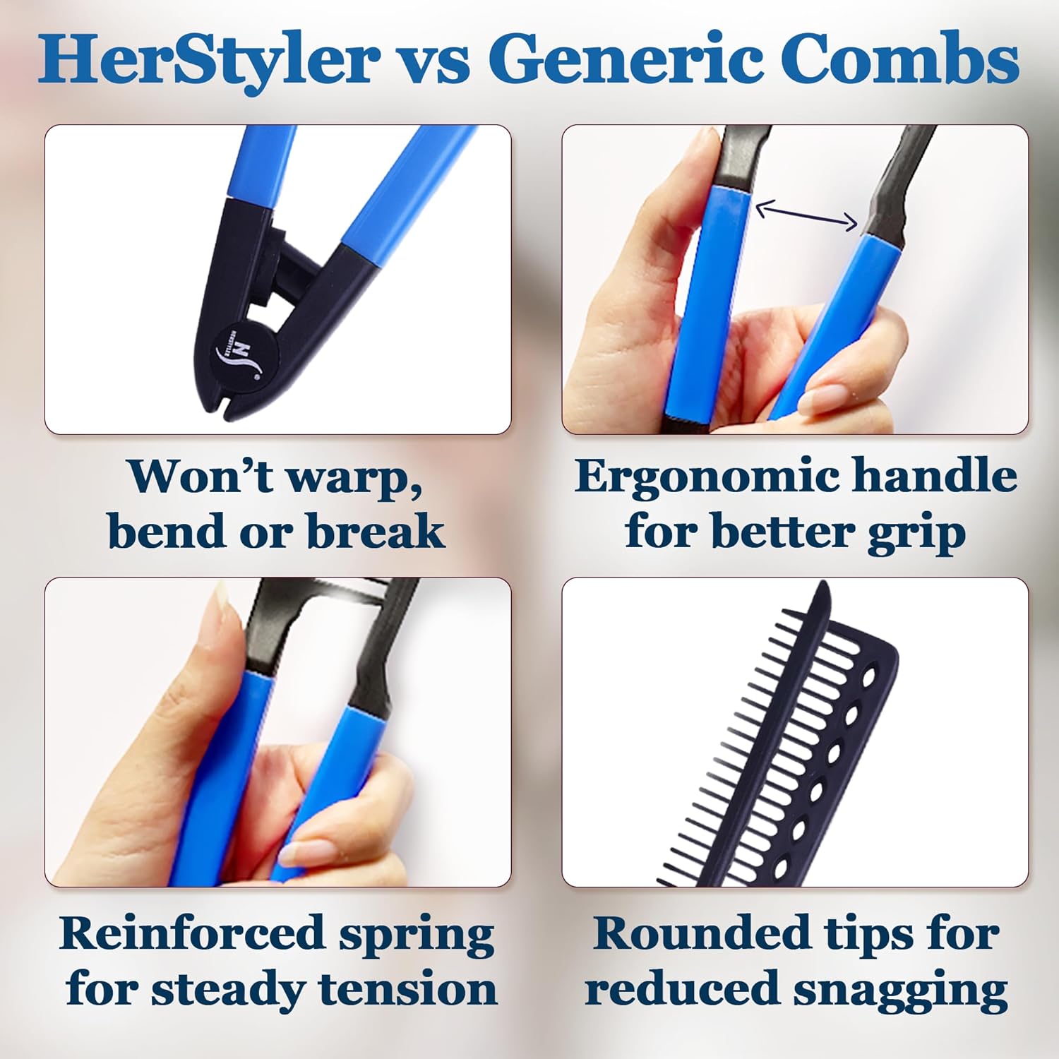 HerStyler Easy Comb V-Shaped Hair Straightening Tool, Blue