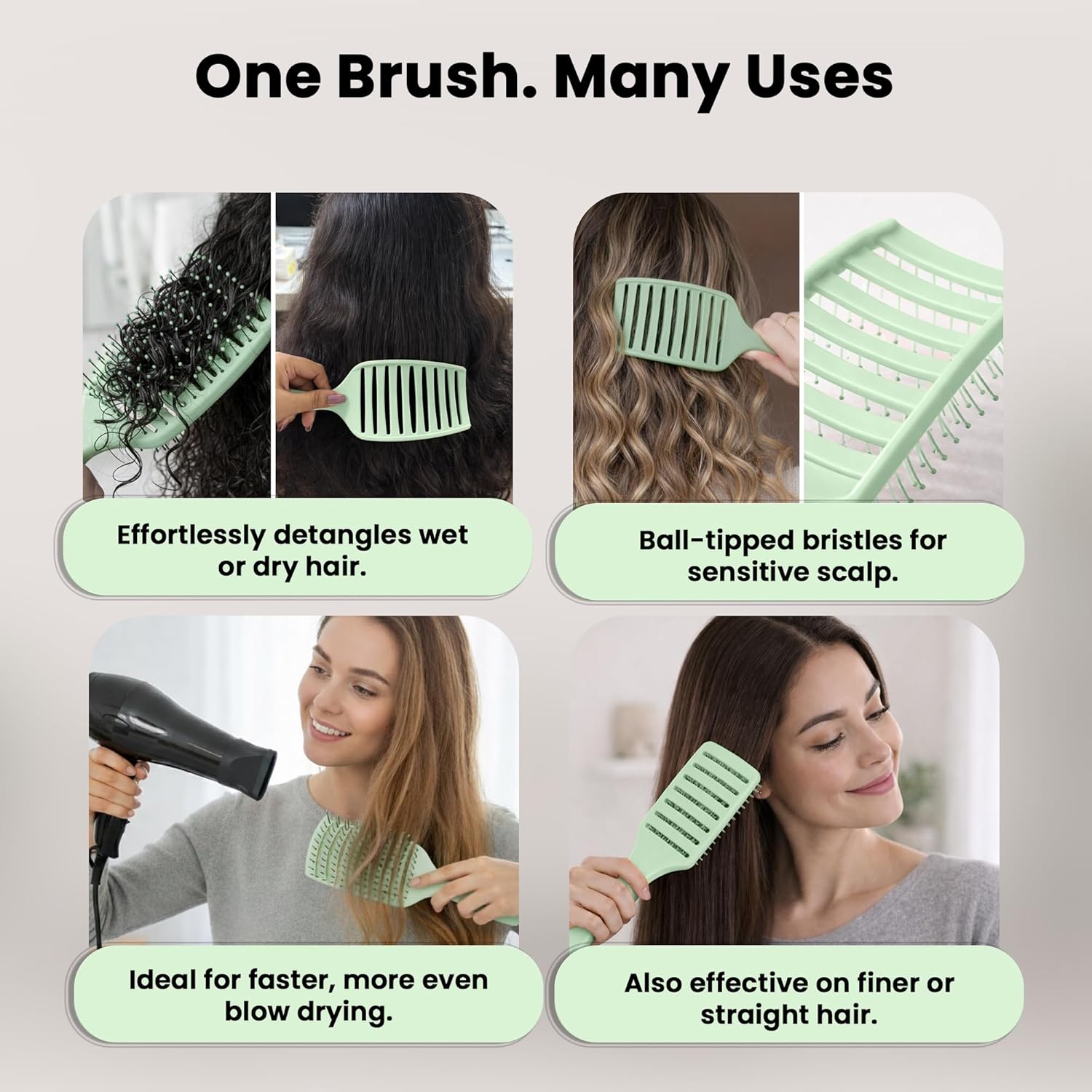 HerStyler Green Goddess Vented Hair Brush – Lightweight Detangling & Styling Brush – For Smooth,  Pack of 1