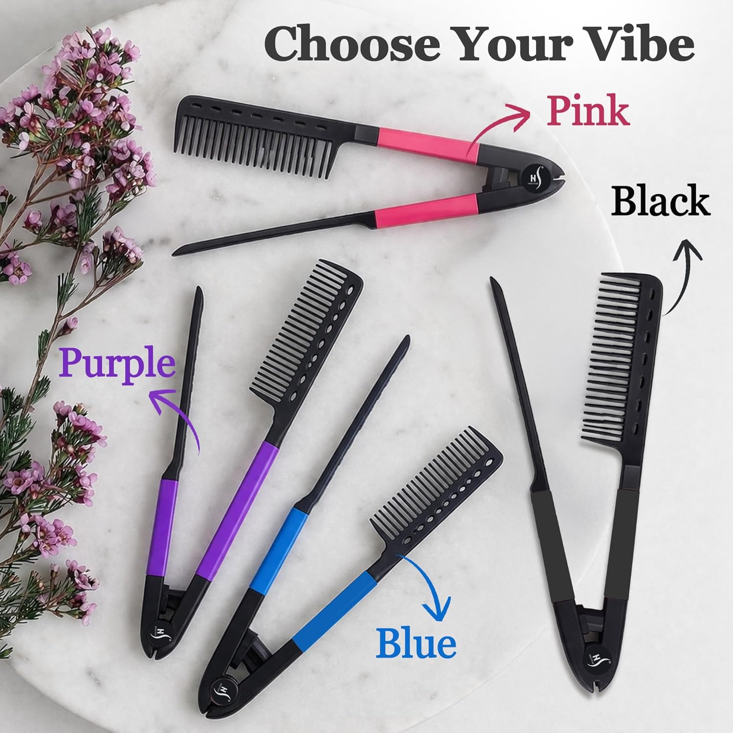 HerStyler Easy Comb V-Shaped Hair Straightening Tool, Black