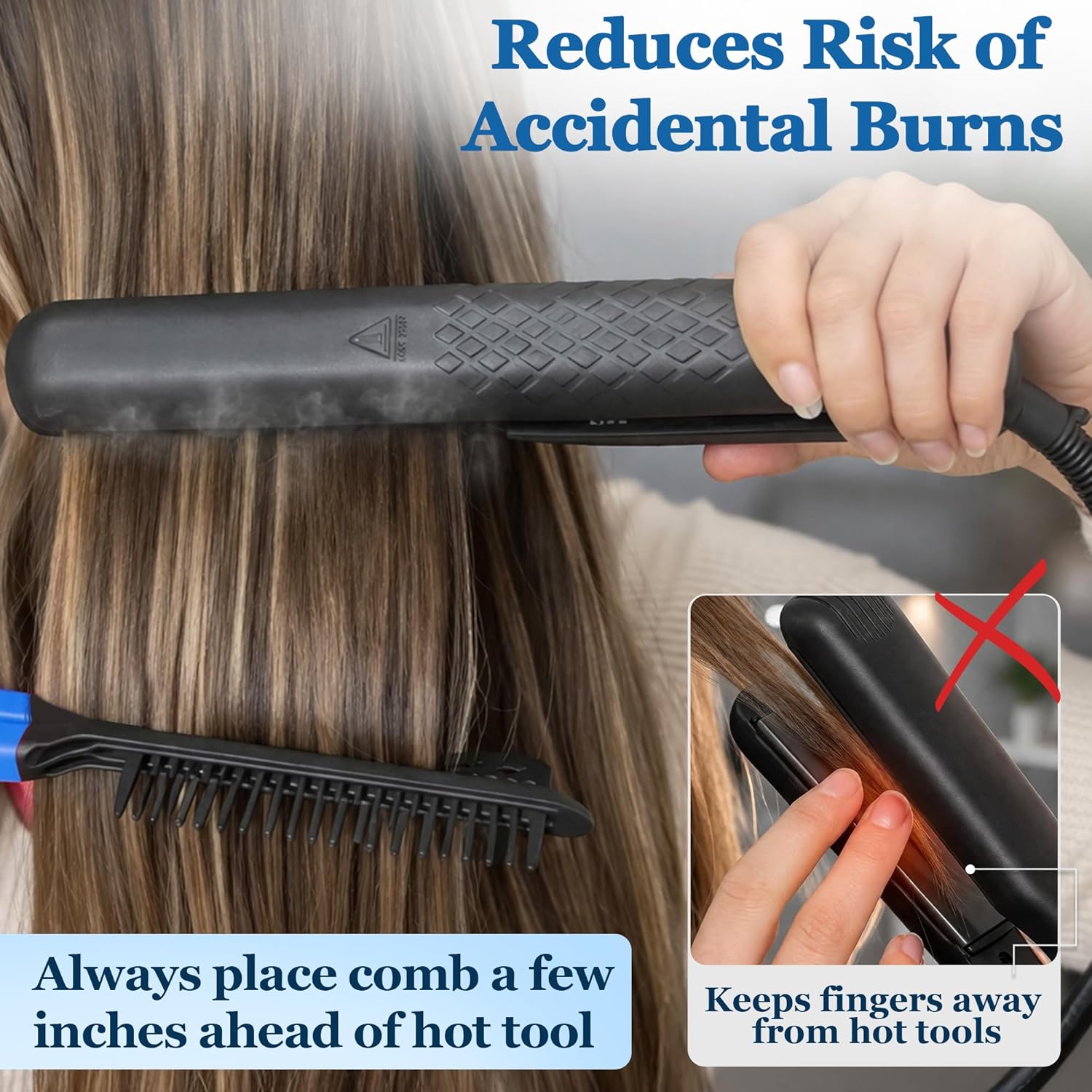 HerStyler Easy Comb V-Shaped Hair Straightening Tool, Blue