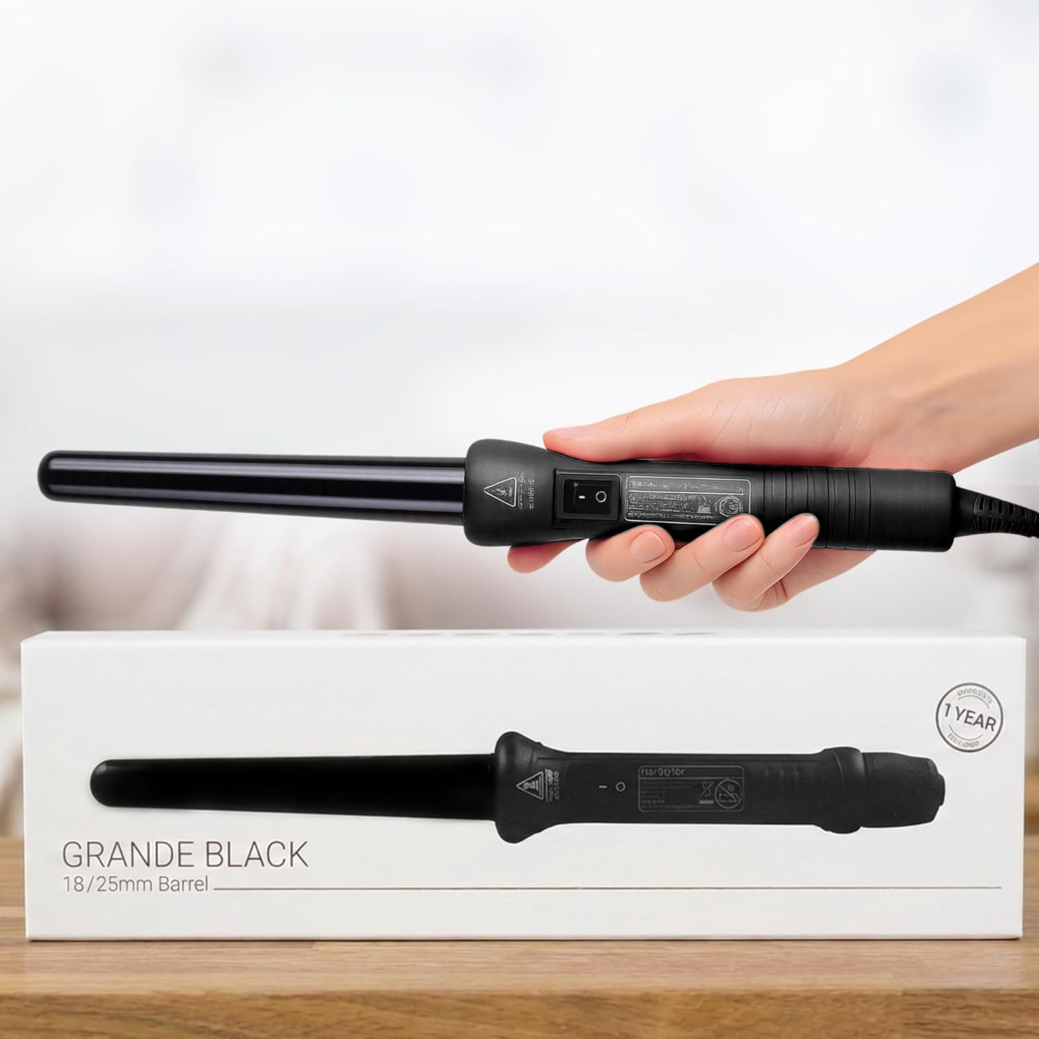 HerStyler Grande Curls Curling Wand for Long Lasting Curls - black
