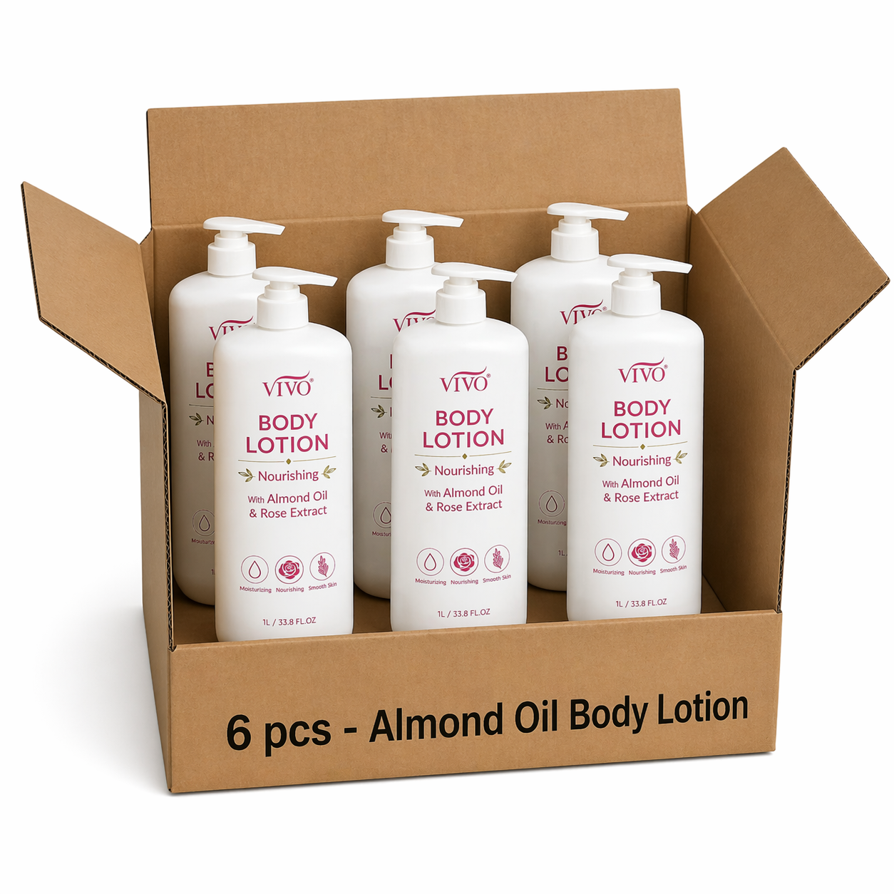 Vivo Per Lei Almond Oil Body Lotion - With Rose and Rosemary - Daily Moisturizer - Case of 6