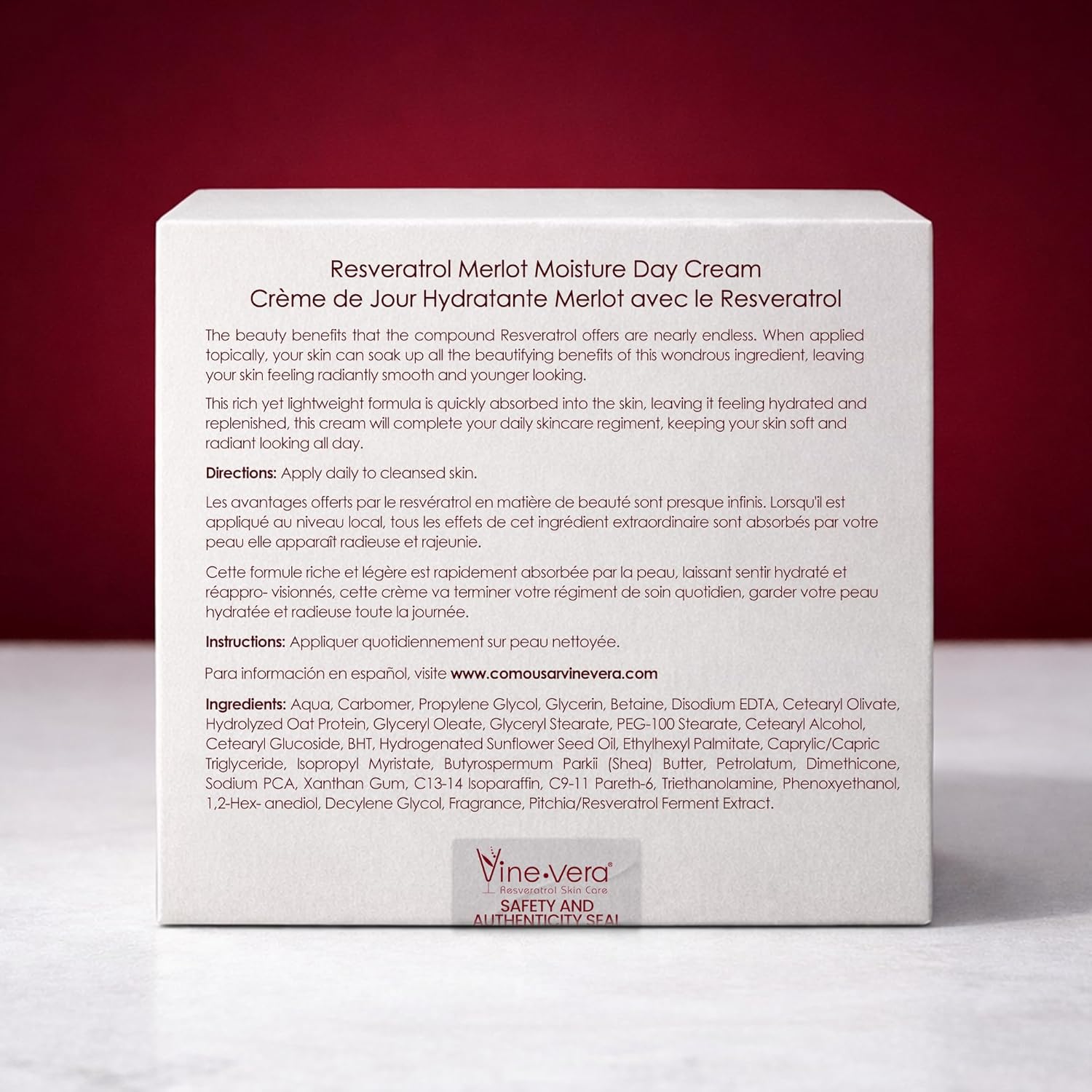 Vine Vera Merlot Moisture Day Cream for Face, Daily Moisture - 1.69 fl. oz