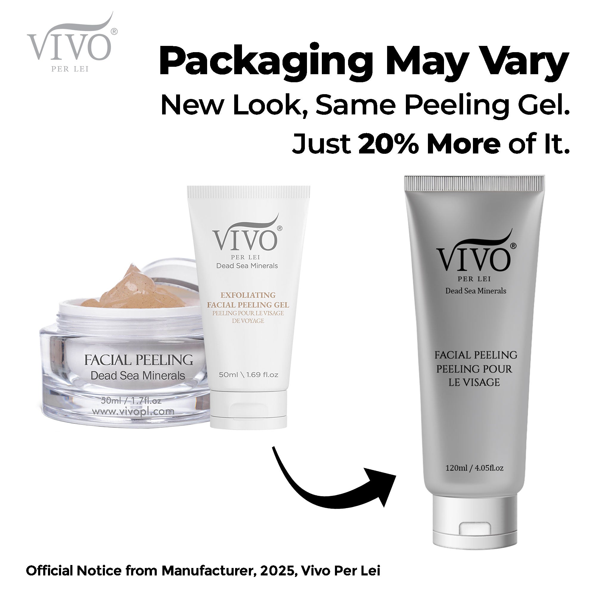 Vivo Per Lei Facial Peeling Gel Tube - Face Peel with Dead Sea Minerals - Exfoliating Gel for Cleansing - Gentle Facial Scrub - 2 Pack