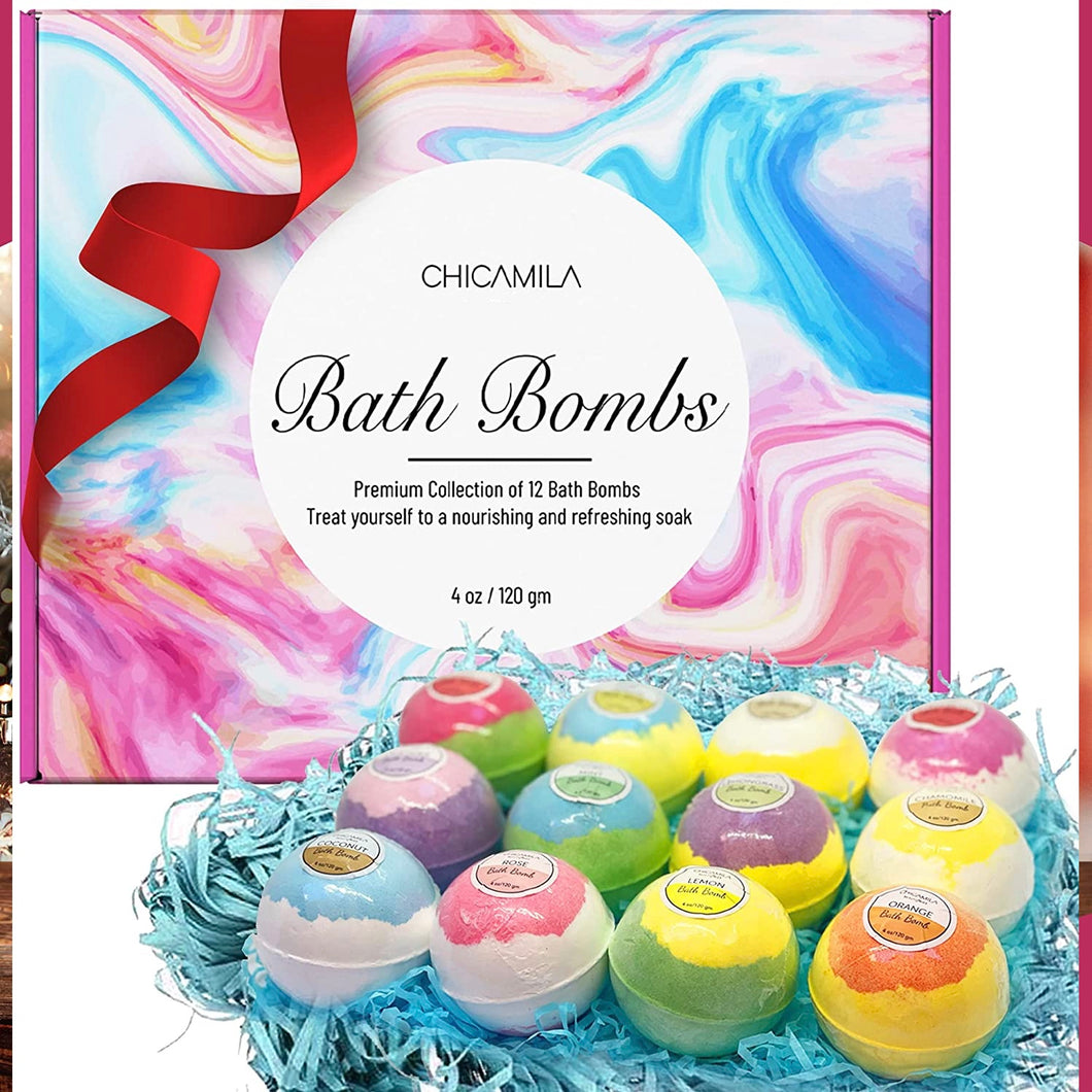Chicamila Bath Bombs Gift Set Good for Holiday Christmas Thanksgiving Set of 12