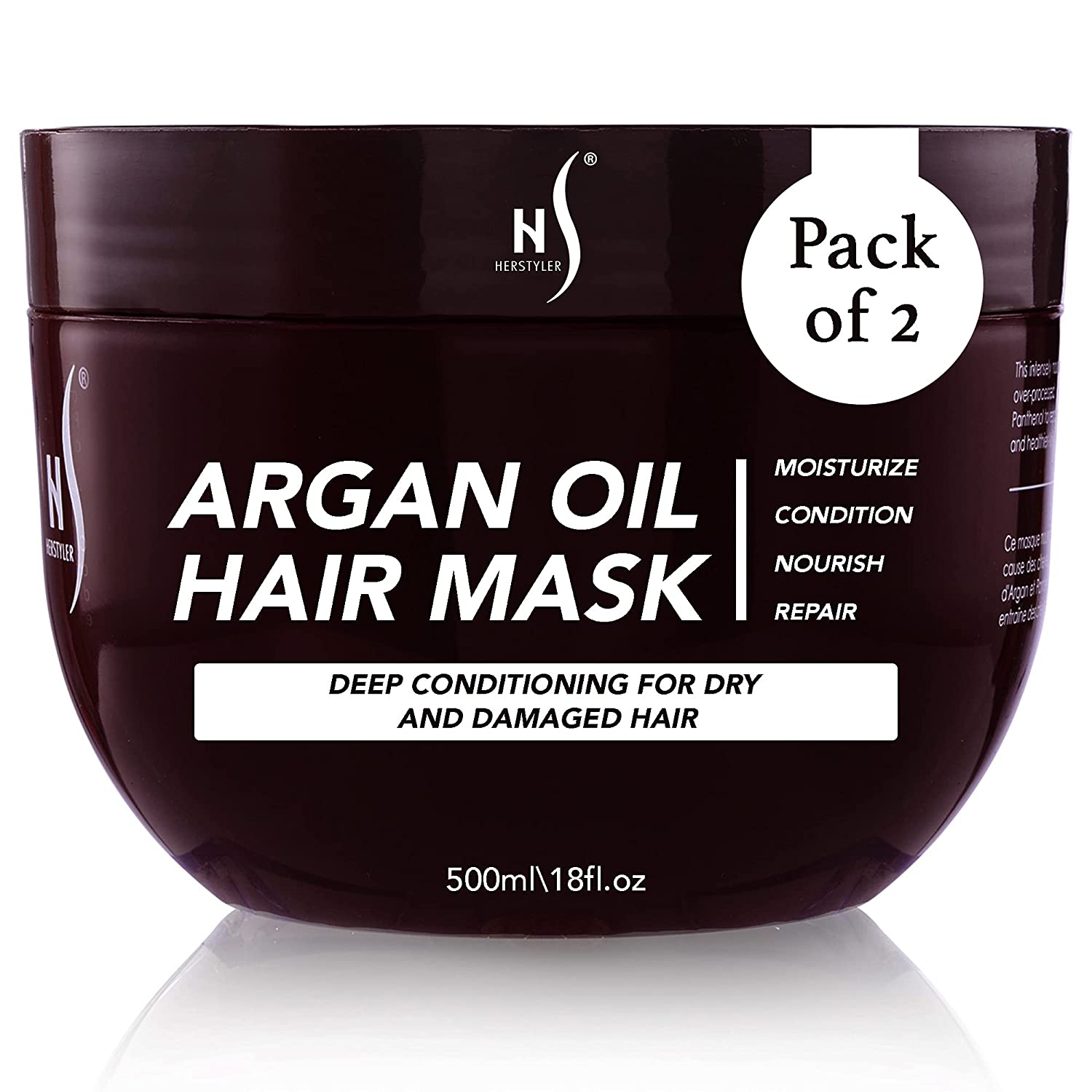 HerStyler Argan Oil Hair Mask - Deep Conditioning Mask For Frizzy Hair - Hair Mask For Dry Damaged Hair - 18 Fl.Oz. / 500 Ml - Pack of 2