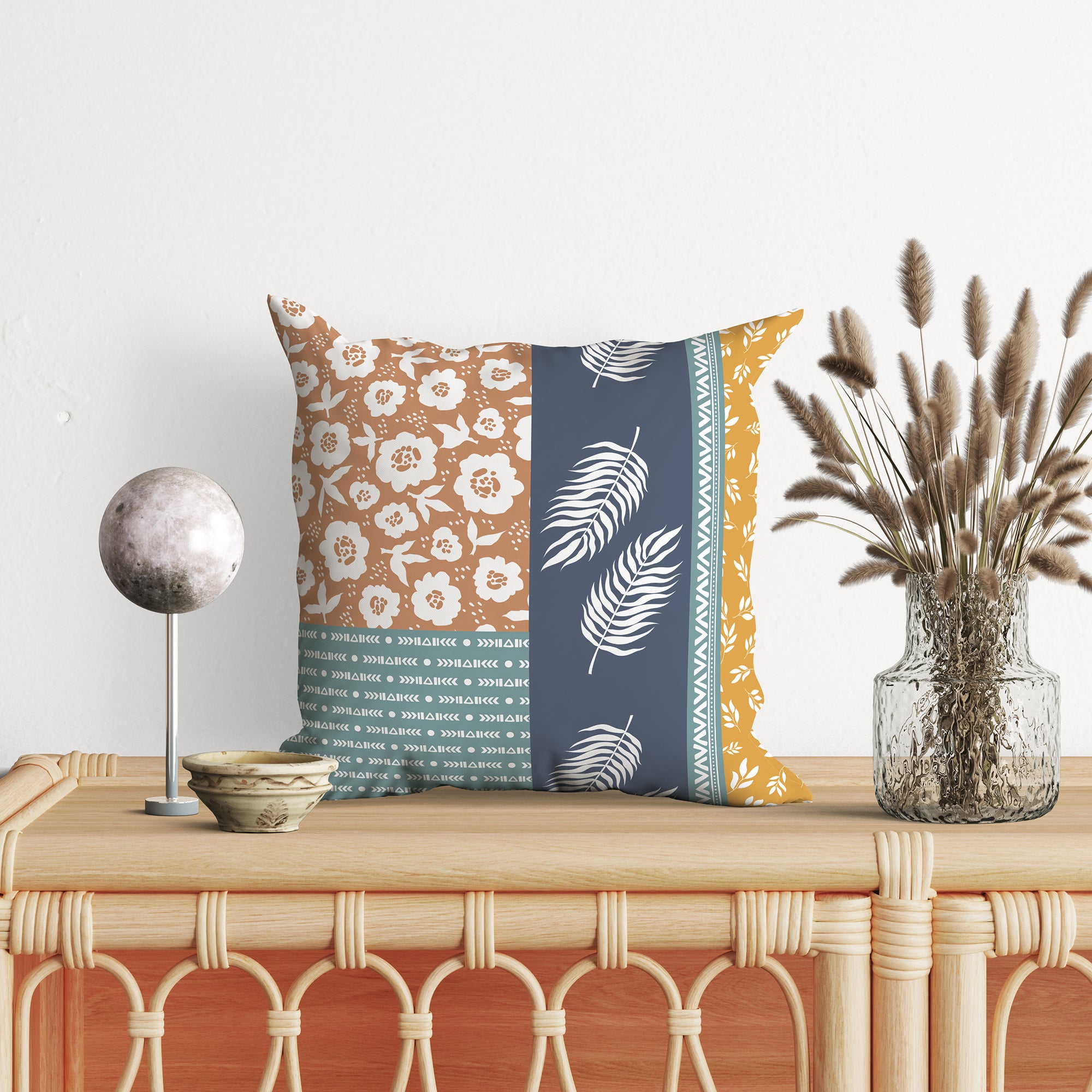 Feathers and Flowers Printed Pillow Cover