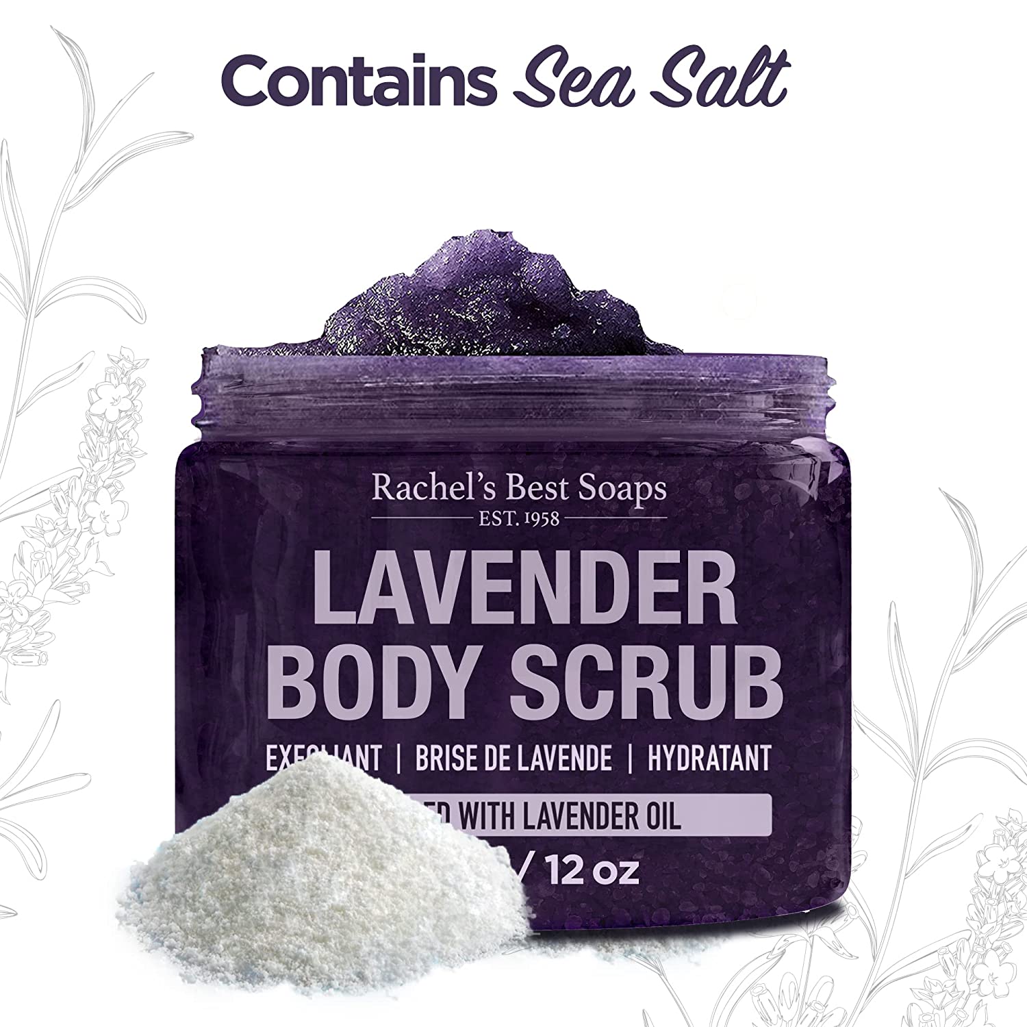 Lavender Sea Salt Exfoliating Hydrating Scrub With Shea Butter And Aloe Vera 12 OZ
