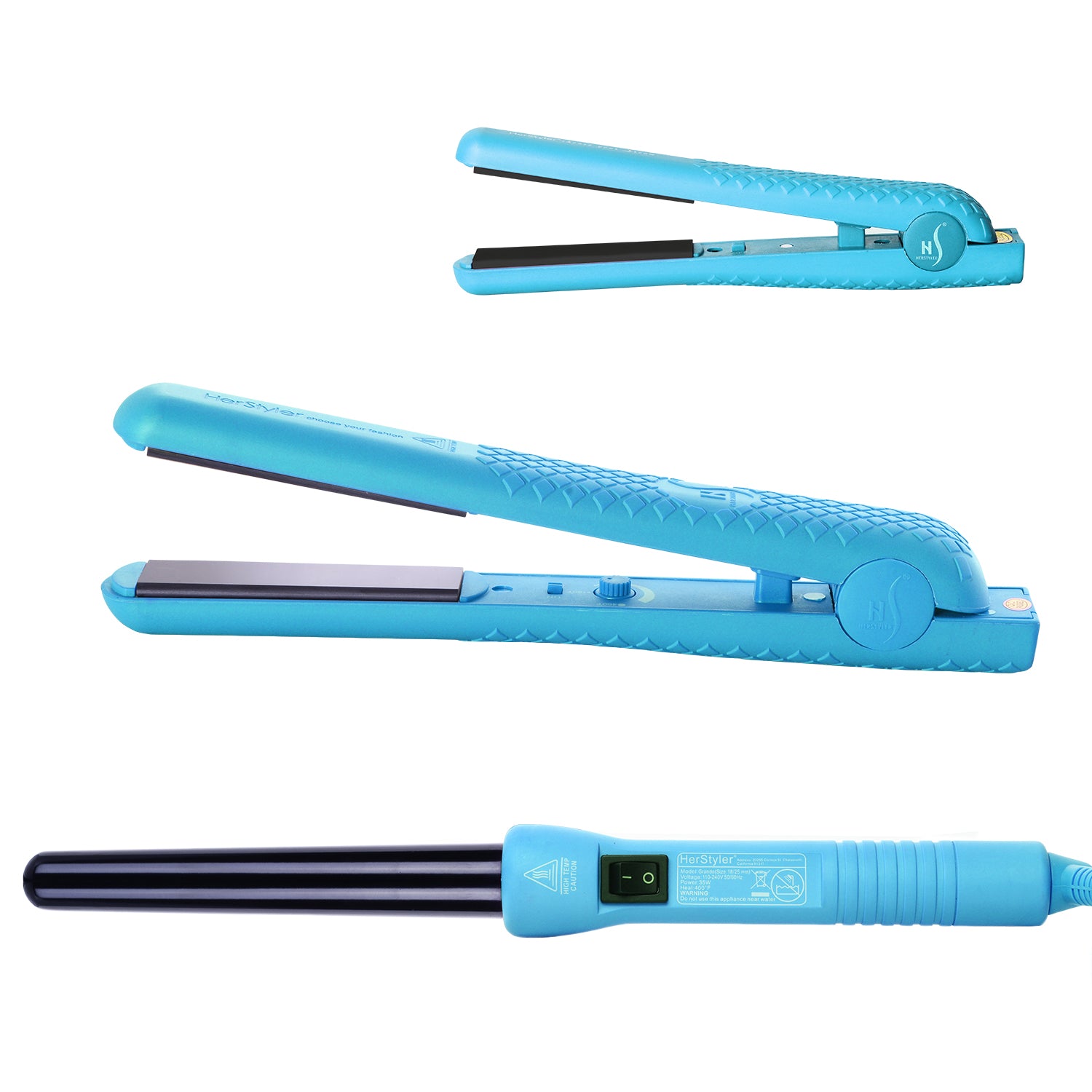 herstyler flat iron and curling iron set blue