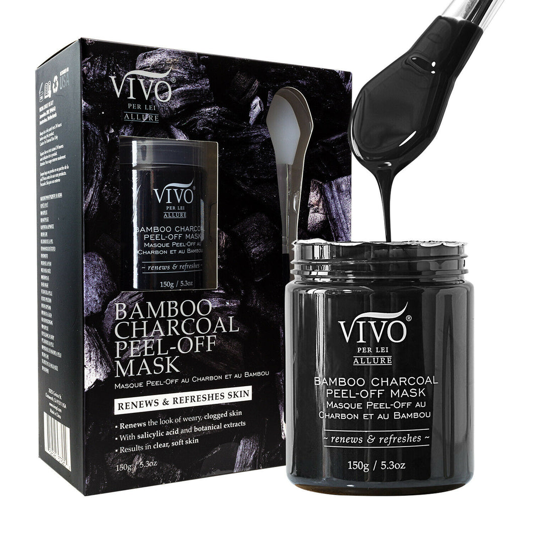 Vivo Per Lei Bamboo Charcoal Mask - Peel Off Face Mask for Acne - Blackhead Remover Mask - Detox Mask for All Skin Types - 5.3 Oz / 150 g