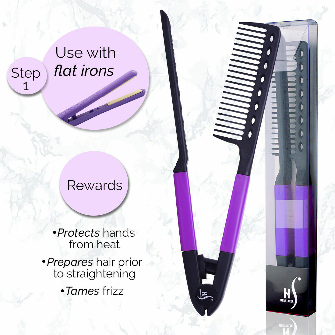 Herstyler V Shaped Easy Comb Tension Hair Straightening Tool Purple