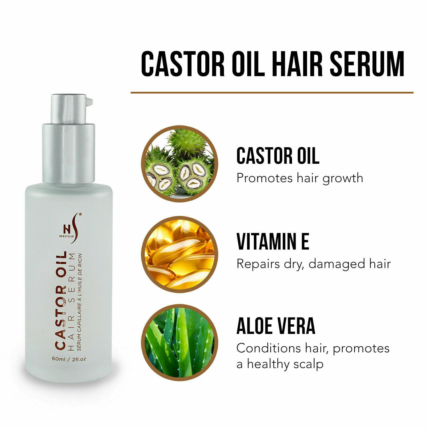 Herstyler Castor Oil Hair Growth Serum with Vitamin E And Argan Oil Pack of 2