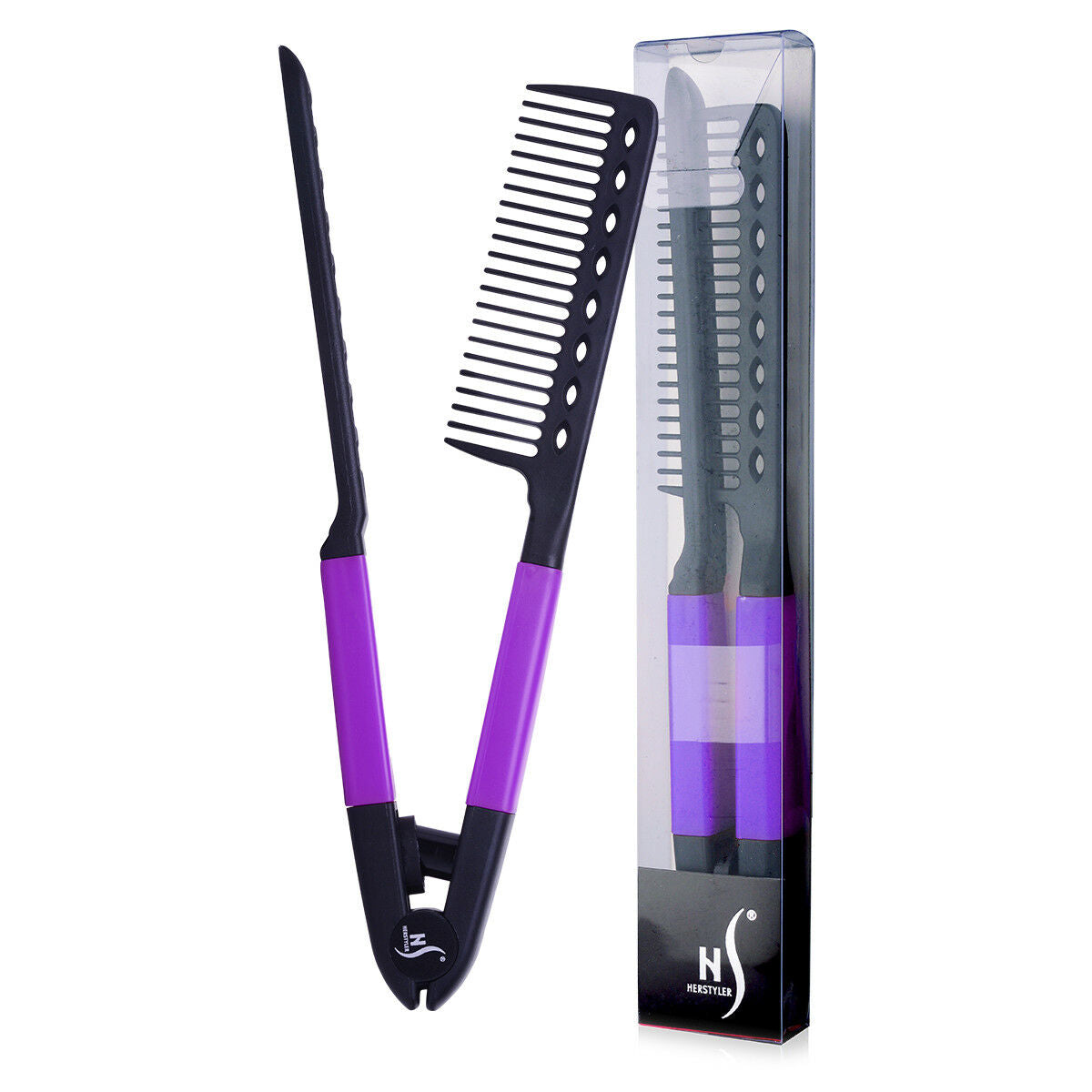 Herstyler V Shaped Easy Comb Tension Hair Straightening Tool Purple